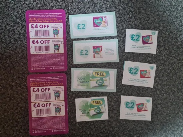 Pampers Nappies Vouchers X9 Includes £4 Off and £2 Off