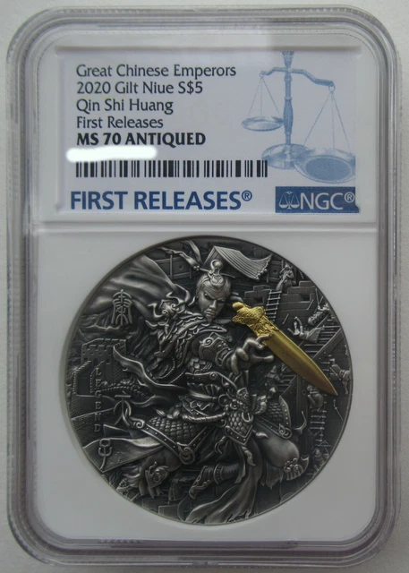 NGC MS70 Niue 2020 Great Chinese Emperors Qin Shi Huang 秦始皇 Gilt Silver Coin 2oz