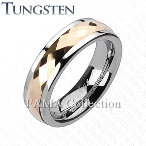 Stylish FAMA TUNGSTEN Multi-Faceted Prism Cut Rose Gold IP Spinner Ring Size 6-7