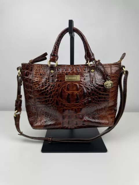 Brahmin Mini Asher Crossbody Pecan Melbourne Croc Embossed Leather With Dust Bag