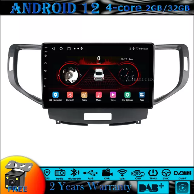 9"Android 12 Head Unit DAB Radio GPS SATNav Carplay For Honda Accord 8 2008-2012