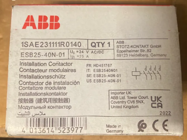 ABB ESB25 40N 01 Contattore Bobina 24V DC / AC