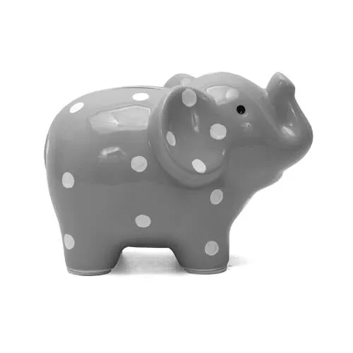 Child to Cherish Ceramic Polka Dot Elephant Piggy Bank, Grey 2