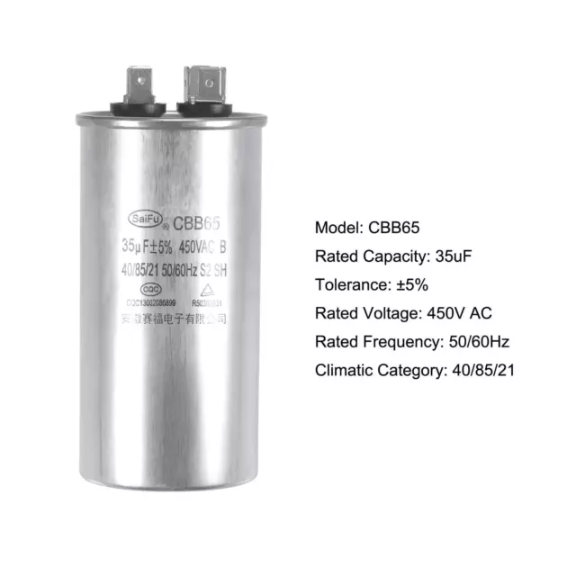 Condensateur Rond 35uF 35mfd 450V 40/85/21 Aluminium pour Climatisateur 2Pcs 2