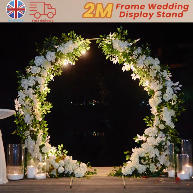 2M Round Hoop Balloon Arch Backdrop Flower Display Stand Frame Wedding Gold set