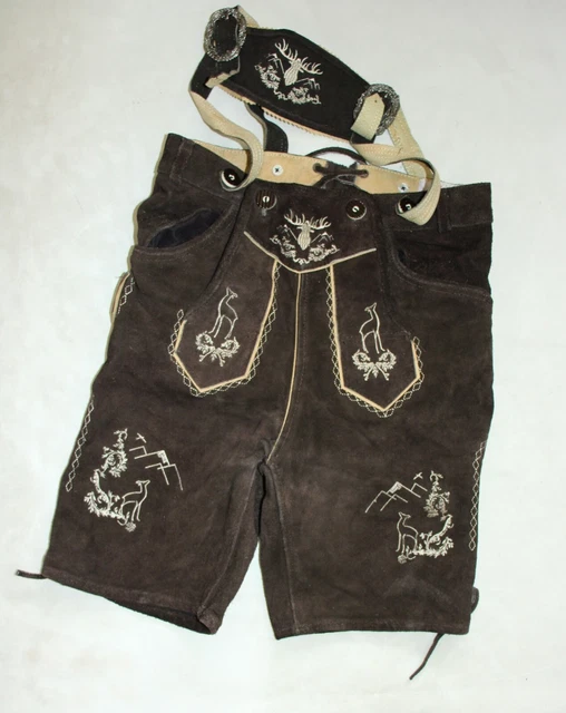 ALMWERK TRACHTEN HERREN LEDER HOSE + TRAGER ca GR 44 W29 LEDERHOSE WIESN TIROL