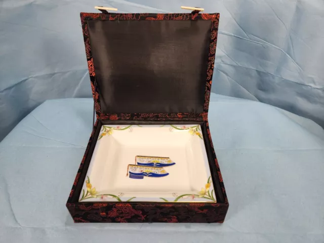 ASIANERA Double Dragon Designs ARTIST SIGNED Trinket Ring Dish with Box