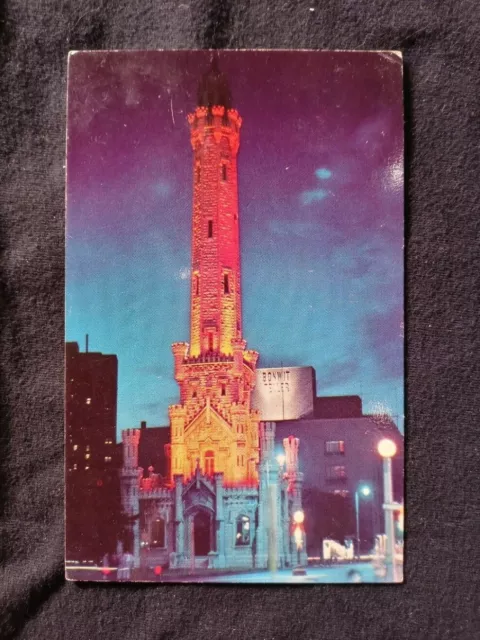 ILLLINOIS IL Chicago 1959 Old Watch Tower at Night Postcard