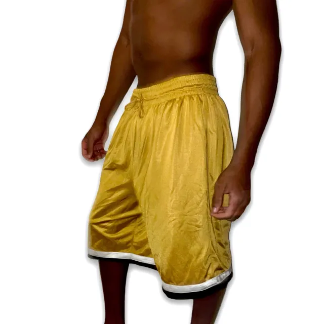 TEK GEAR DAZZLE Basketball Shorts Silky Shiny Gold Blue Reversible L $49.99  - PicClick
