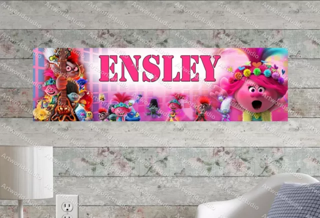 Trolls World Tour - Personalized Name Poster Customized Birthday Party Banner