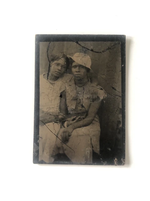 Antique Black or African American Lady & Girl Mother & Daughter Tintype Photo Antique Black or African American Lady & Girl Mother & Daughter Tintype Photo