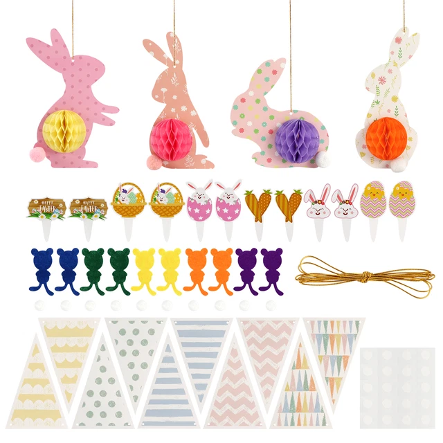 Hanging Easter Party Decoration Colorful Bunny Photo Prop Paper Banner Rabbit