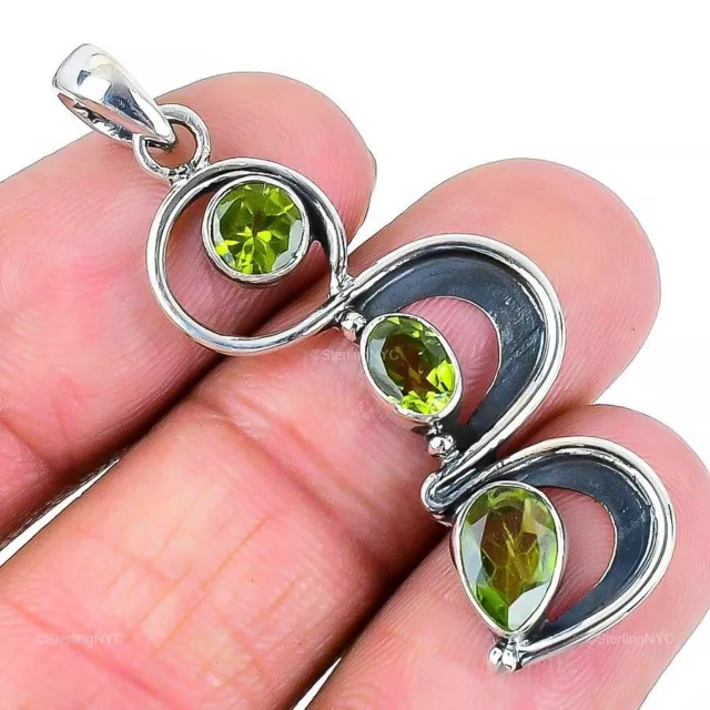 Natural Peridot Gemstone Pendant Green 925 Sterling Silver Indian Jewelry