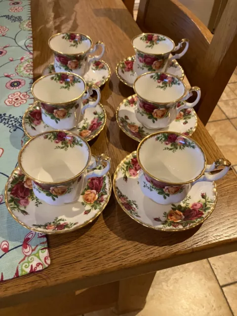 6 x Royal Albert Old Country Roses smaller Coffee cups & saucers 1st quality