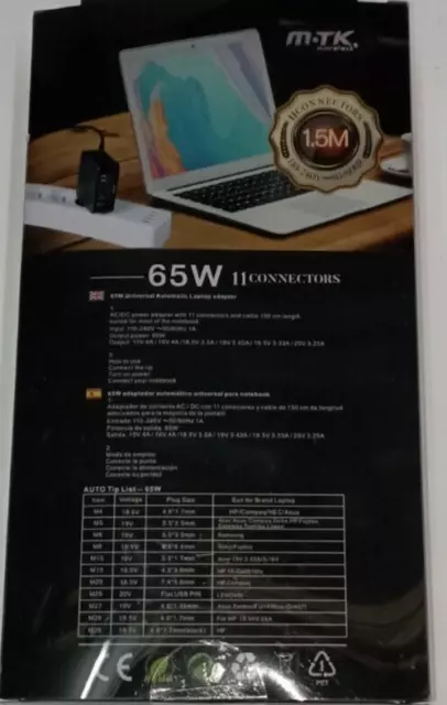 Adattatore Laptop Notebook CA universale automatico 65 W con 11 connettori 3