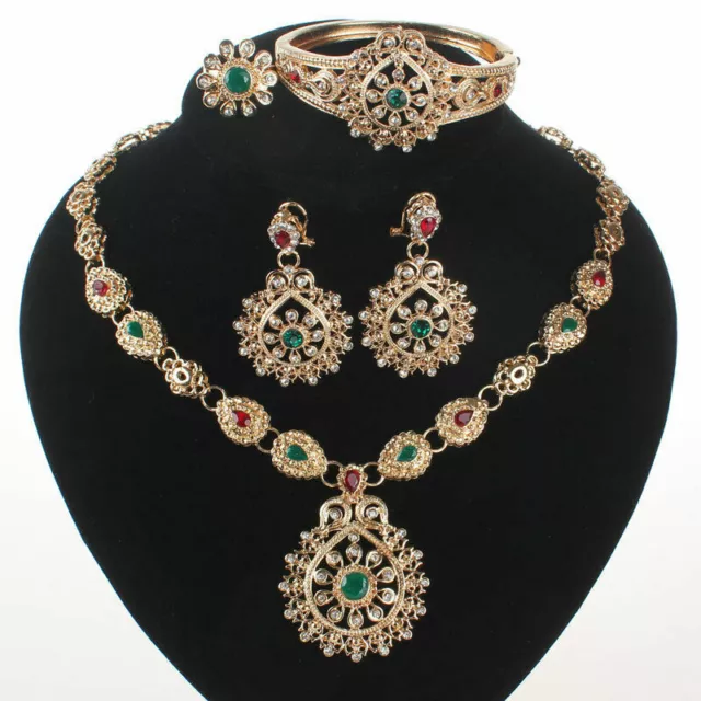 Fashion Women Gold Plated Rhinestone Crystal Wedding Party Necklace Jewelry Sets