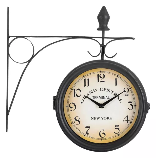 Horloge de Gare Double Murale Pendule Vintage Retro Style Métallique Grand