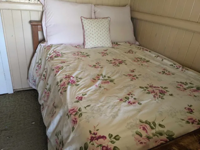 Shabby Chic King Quilt Cover Set Pink White Pinstripe Flowers Roses Pillowcases