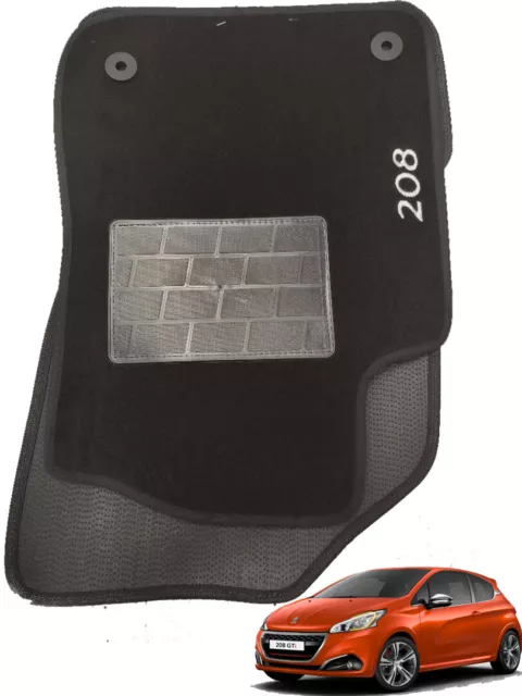 Set 4 Tapis de Sol Moquette C / Broderie 2 Attaques Peugeot 208 2012>2019