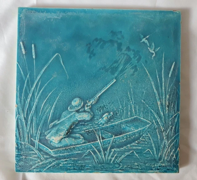 Minton Hunting Theme Design Blue 8 Inch Tile. Circa 19Th Century (C)