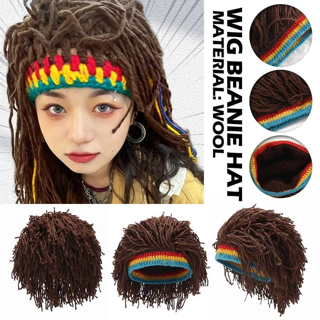 Handmade Fancy Wig Caps Funny Knit Beanie Hat Rasta Bob Wig w/ Hat P3 H8H7