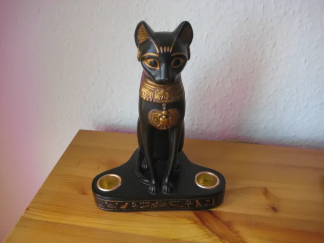 Ägyptische Skulptur Katzengöttin Bastet als Kerzenhalter  20 cm