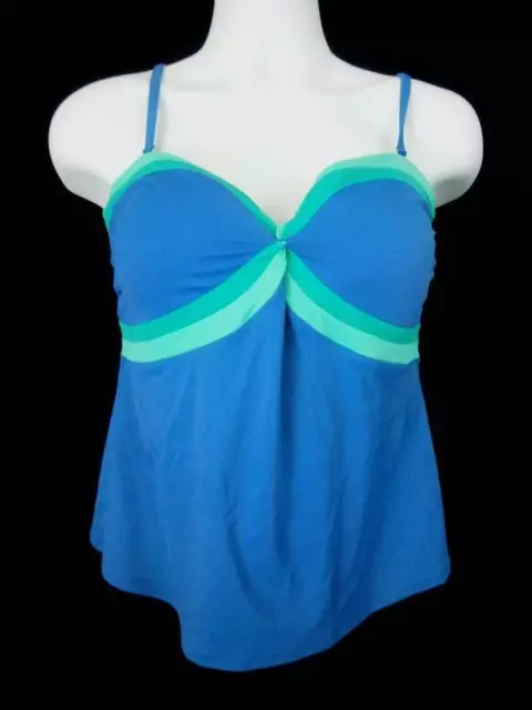 NWOT Lands End Swim Top Teal Blue Green Trim Womens 16