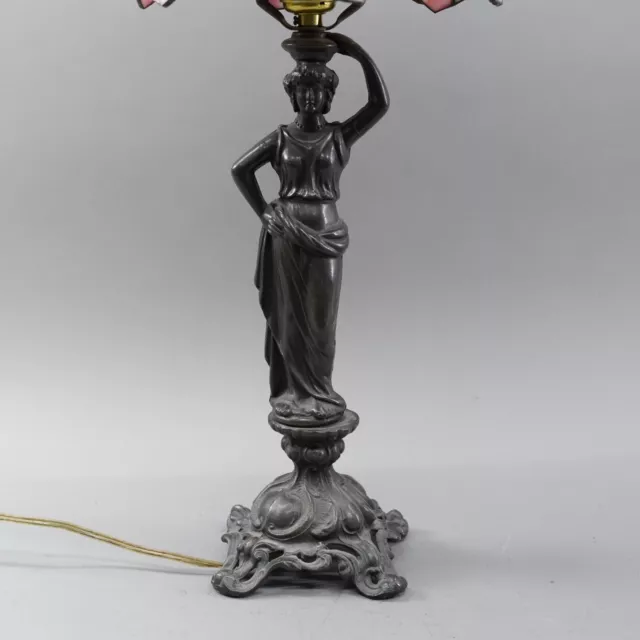 Vintage Victorian Figural Woman / Goddess Metal Lamp With Slag Shade 23" High 2