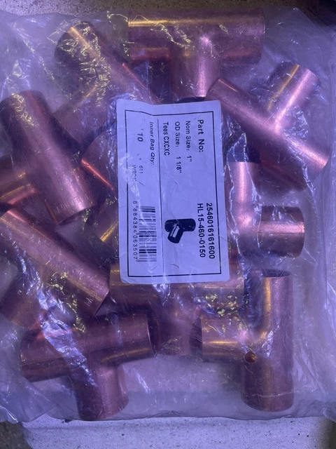 1x1x1 Copper Tee Sweat Fitting Unopened Bag Of 10