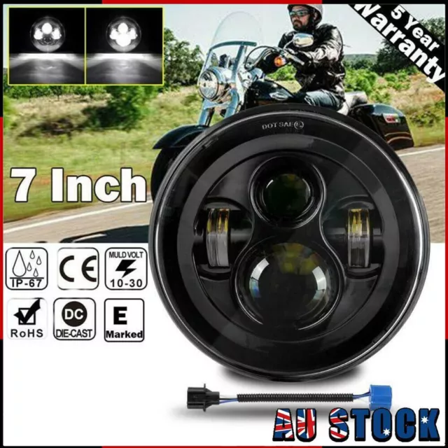 7" inch Motorcycle Headlight Round LED Projector DRL For Dyna Cafe Racer Bobber