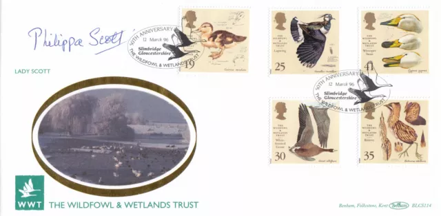 (130942) DAMA PHILIPPA SCOTT FIRMADO Wildfowl Wetlands Trust Benham FDC 1996