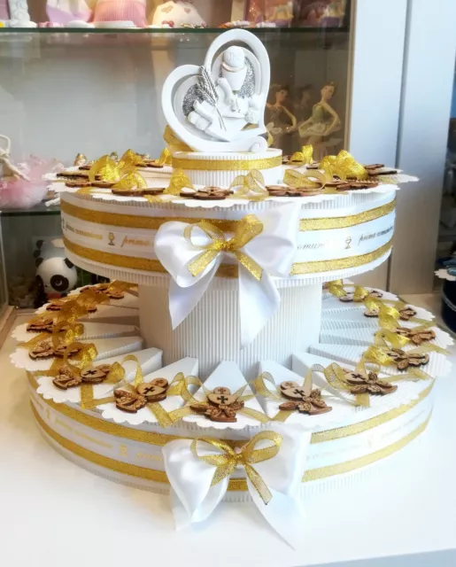 BOMBONIERE COMUNIONE MASCHIO femmina complete confetti torta calice bianco  oro EUR 85,00 - PicClick IT
