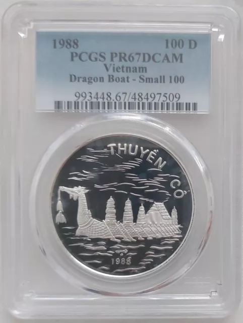 Vietnam Silver Small 100 Dong Proof Coin 1988 Year Km#25.2 Dragon Boat Pcgs Pr67