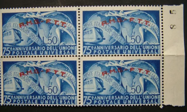 AMG - Ftt 1949 Italien Trieste Z.A Vierzeiler 75° Upu 50 Livre MNH