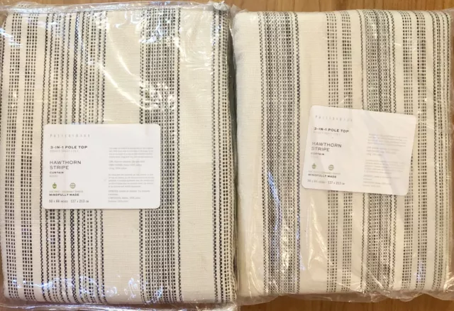 Set of 2 Pottery Barn Hawthorn Stripe Charcoal Curtains Drapes Panels 50” x 84”