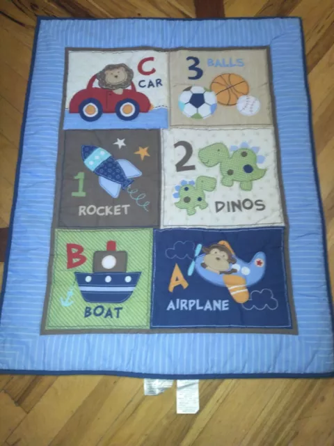 Baby boy gift Garanimals Car Train Airplane Blanket Blue stars rockets monkey