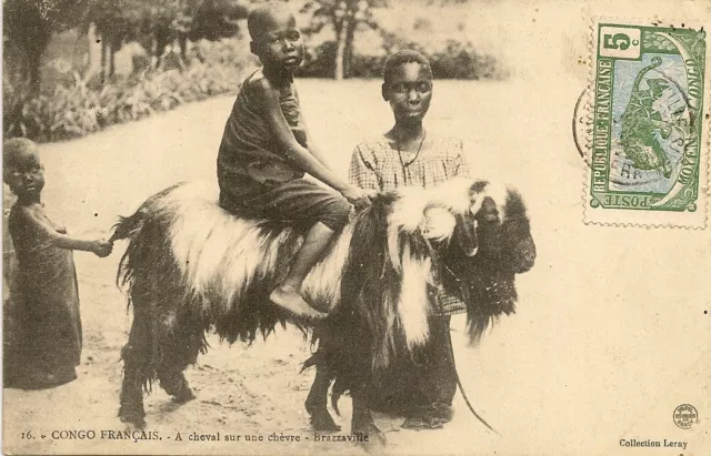 Carte Postale Afrique Congo Brazzaville A Cheval Sur Une Chevre