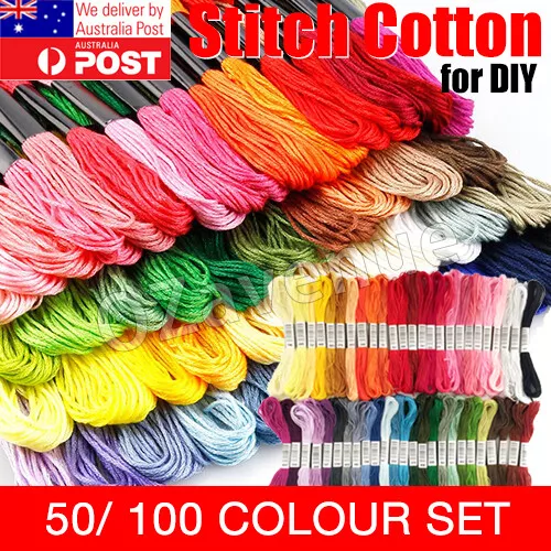 50/100 Coloured Egyptian Cotton Embroidery Cross Stitch Thread Floss Hand Skeins