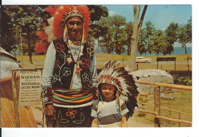 CH-141 MN, Longville, Greetings from, Indian Chief and Friend Chrome Postcard