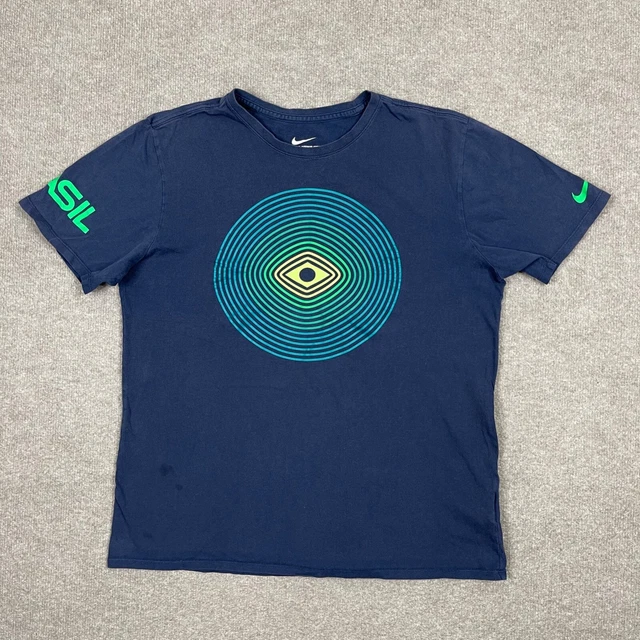Nike T Shirt Men's Size L Blue Short Sleeve Crew Neck Soccer Futbol Brasil Team