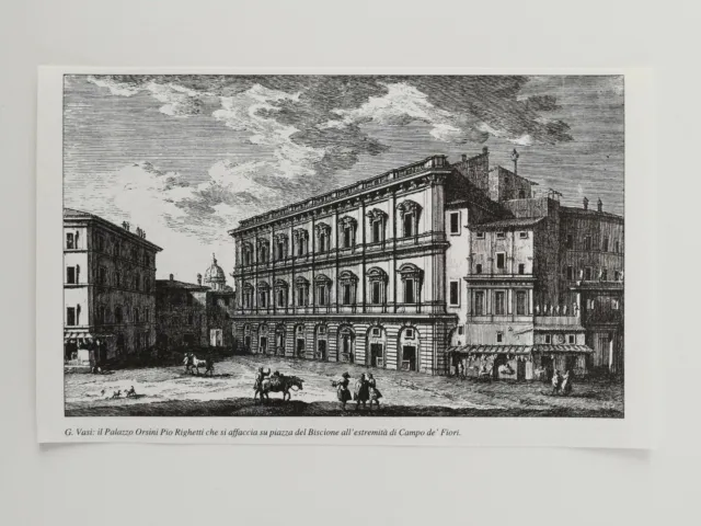 Clipping Ritaglio Illustrazione ROMA Palazzo Orsini Pio Righetti - Giuseppe Vasi