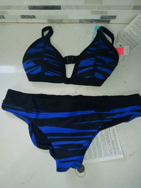 Seafolly Australia Fastlane Scuba Triangle Blue Ray 2 Pc Bikini Top And...