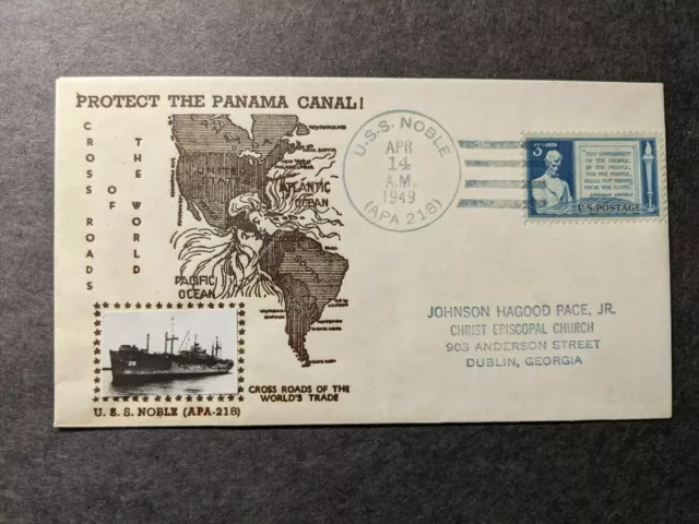 USS NOBLE APA-218 Naval Cover 1949 PANAMA CANAL PHOTO Cachet