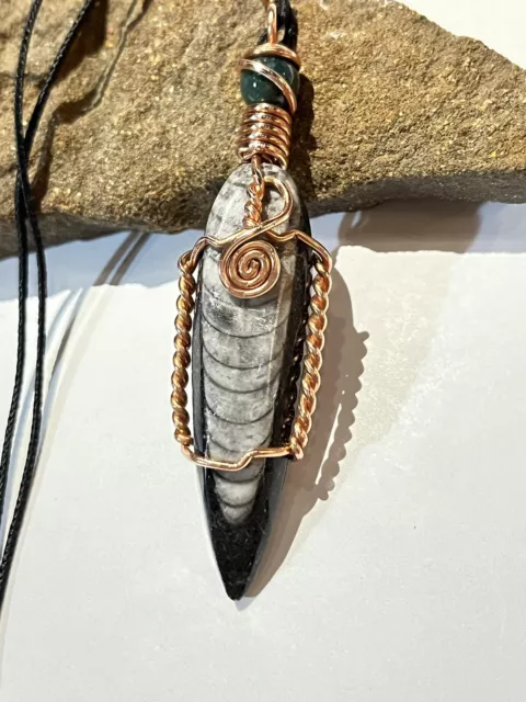 Longer Orthoceras Copper Wire Wrap, Handcrafted Fossil Necklace