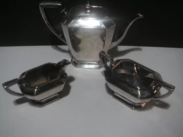 Antique, Vintage Silverplate Tea Set, English, Teapot, Creamer, Sugar