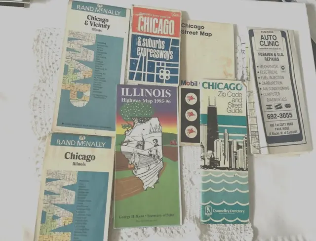 Vintage Illinois Maps of Chicago Lot of 7 Streets Suburbs Expressways Good Cond