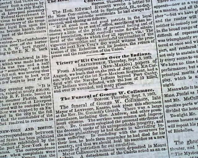 Rare Kit Carson Fights Navajo Indians in New Mexico 1863 Civil War Newspaper