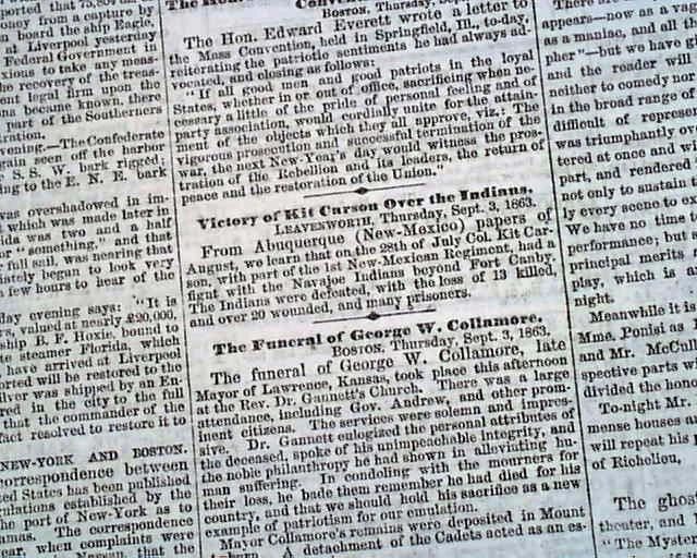 Rare Kit Carson Fights Navajo Indians in New Mexico 1863 Civil War Newspaper