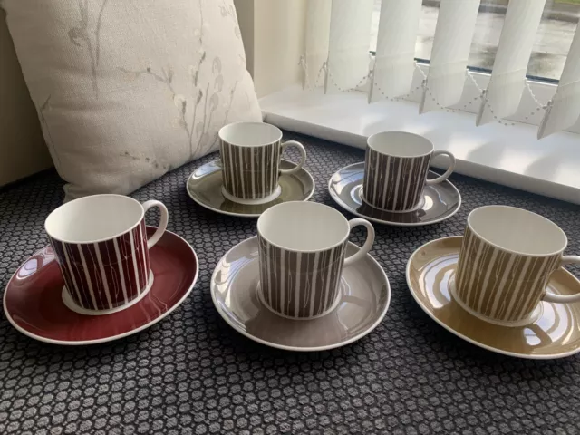 5 Susie Cooper Bone China ‘Broken Stripes’ Coffee Cups & Saucers VINTAGE 1960s