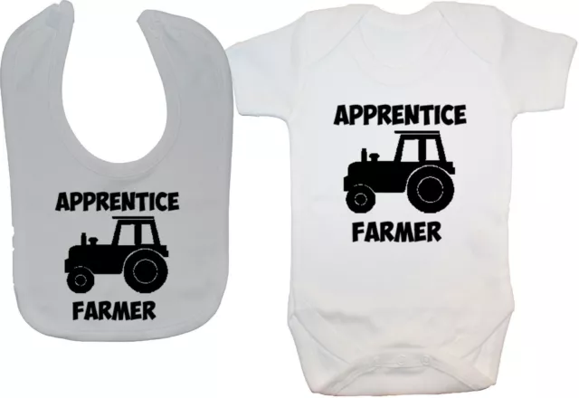 Apprentice Farmer Baby Grow, Bodysuit, Romper & Feeding Bib 0-24m Boy Girl Gift